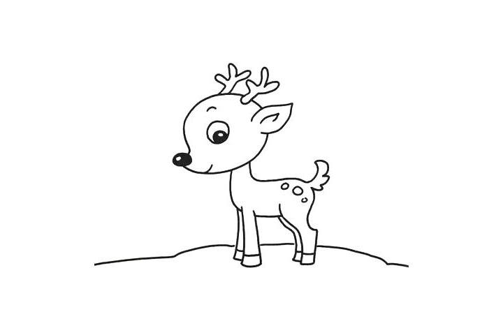 步骤4：把多余的线条用橡皮擦掉，同时为耳朵加上轮廓，画上可爱的斑点。