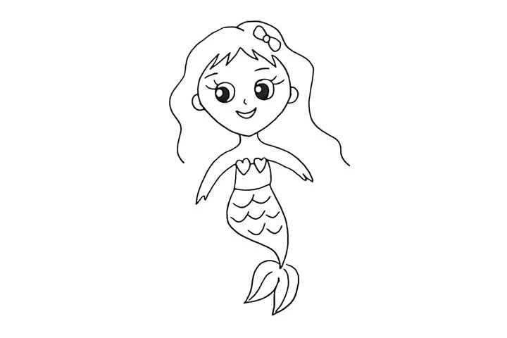 步骤10：然后在尾巴上画一些波浪线.是她的鱼鳞。