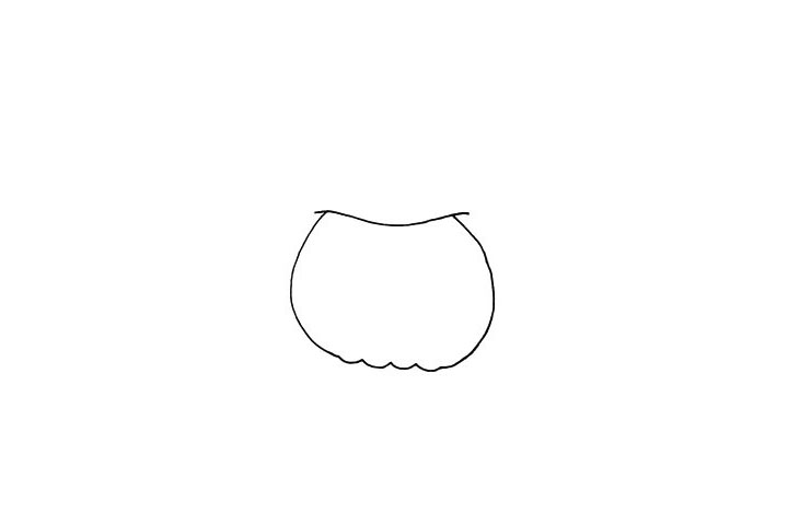 步骤2：在南瓜的上面画一条曲线是帽子的边缘。