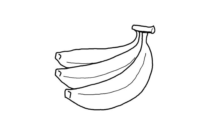 步骤4：每个香蕉上都画一条弧线，让香蕉看起来更加立体和饱满。