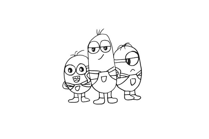 步骤13：同样画出头腿和脚.头顶还有一缕毛发。