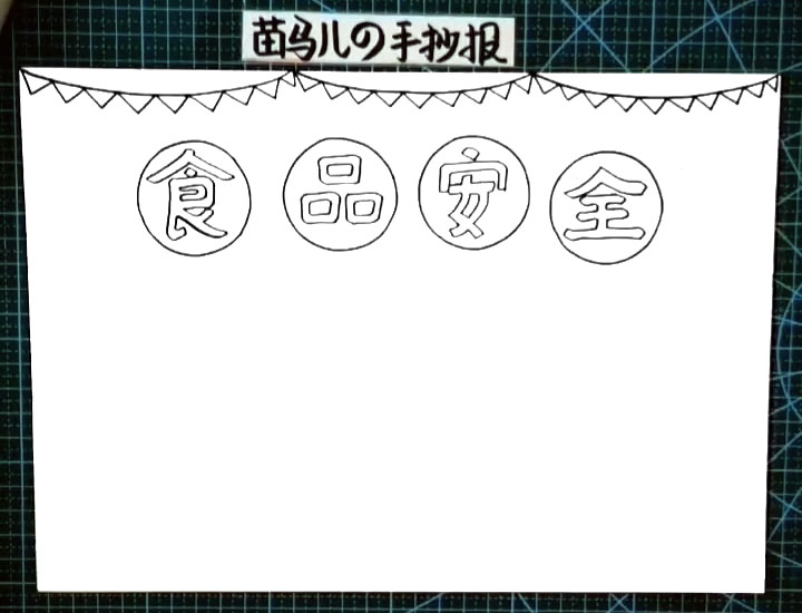 步骤2：下面画出手抄报版头“食品安全”。