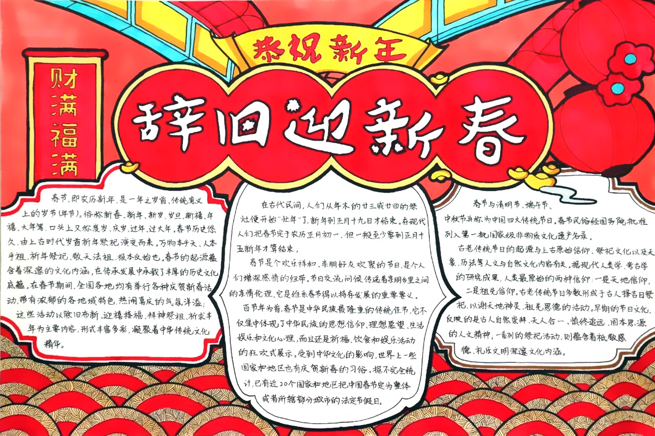 辞旧迎新春，鼠年春节手抄报-图1