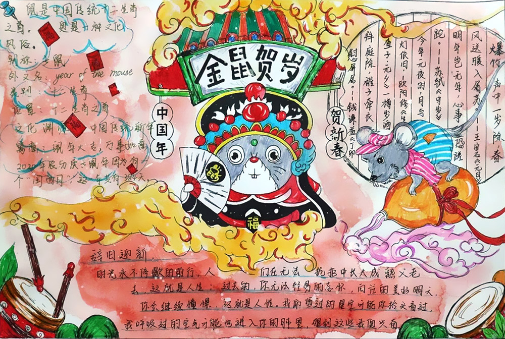 辞旧迎新春，鼠年春节手抄报-图4