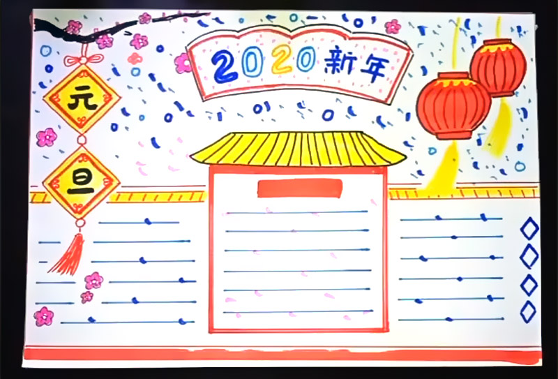 2020年欢度春节元旦手抄报模板-图4