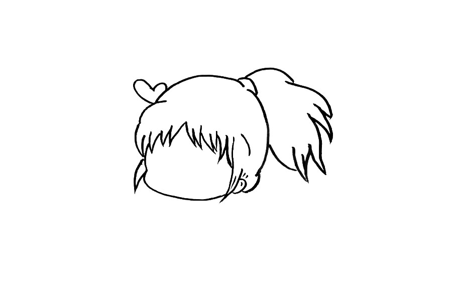 步骤3：然后另一半头和马尾部分。