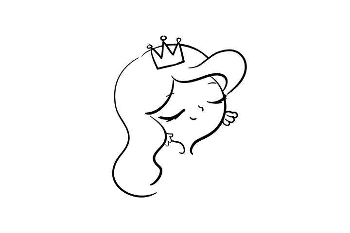 步骤3：画出小美人鱼的头发 和头上的小皇冠 还有漂亮的耳环。