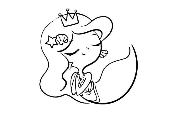 步骤6：画出小美人鱼的身子 加上珍珠项链 贝壳衣服等小细节。