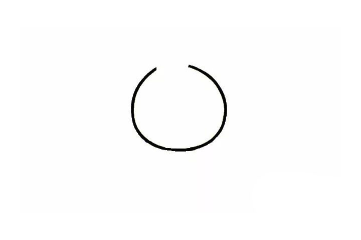 步骤1：画一个缺了口的大圆，作小鸡的大脑袋。
