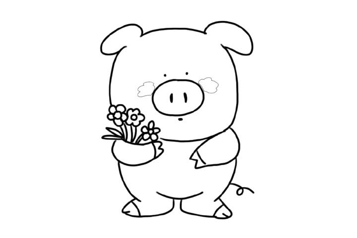 步骤5：给小猪画上它的大猪蹄子 还有可爱的卷成了一个圈的小尾巴