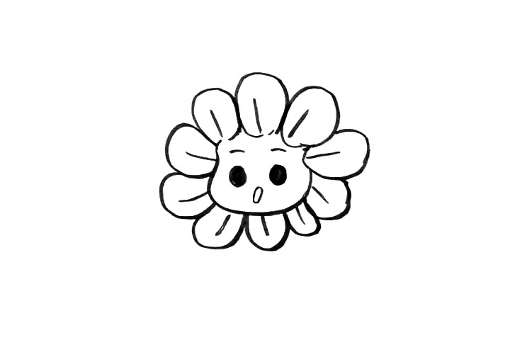 步骤5：画上向日葵可爱的脸。