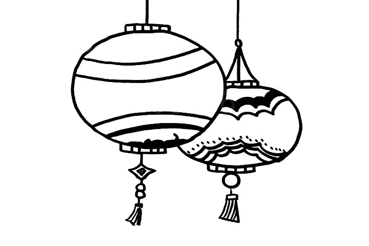 步骤5：然后画上第一部分的线描和点，基本上就是一线弧线和点和一些形状。