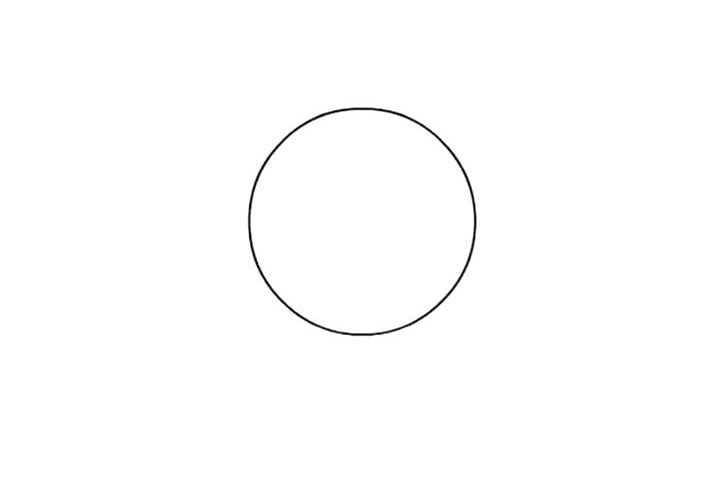 步骤1：首先画出一个大大的圆， 有些小朋友会说自己画的圆总是不规整， 在这里，小编告诉你一个方法， 你可以借助一元硬币来画。