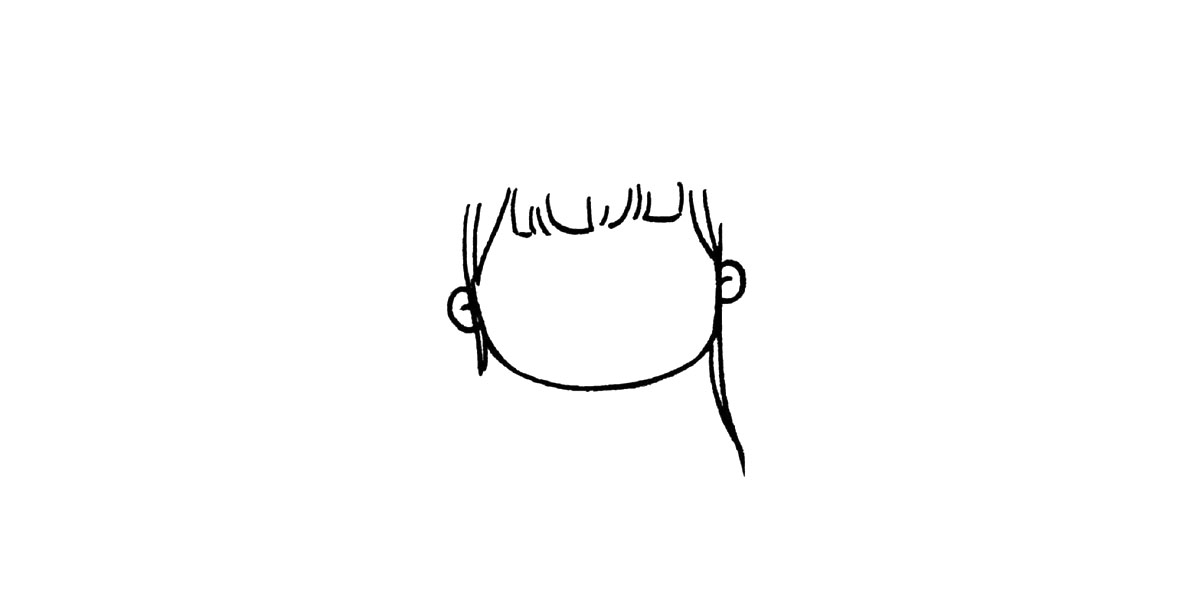步骤1：先画出小女孩的头部轮廓。