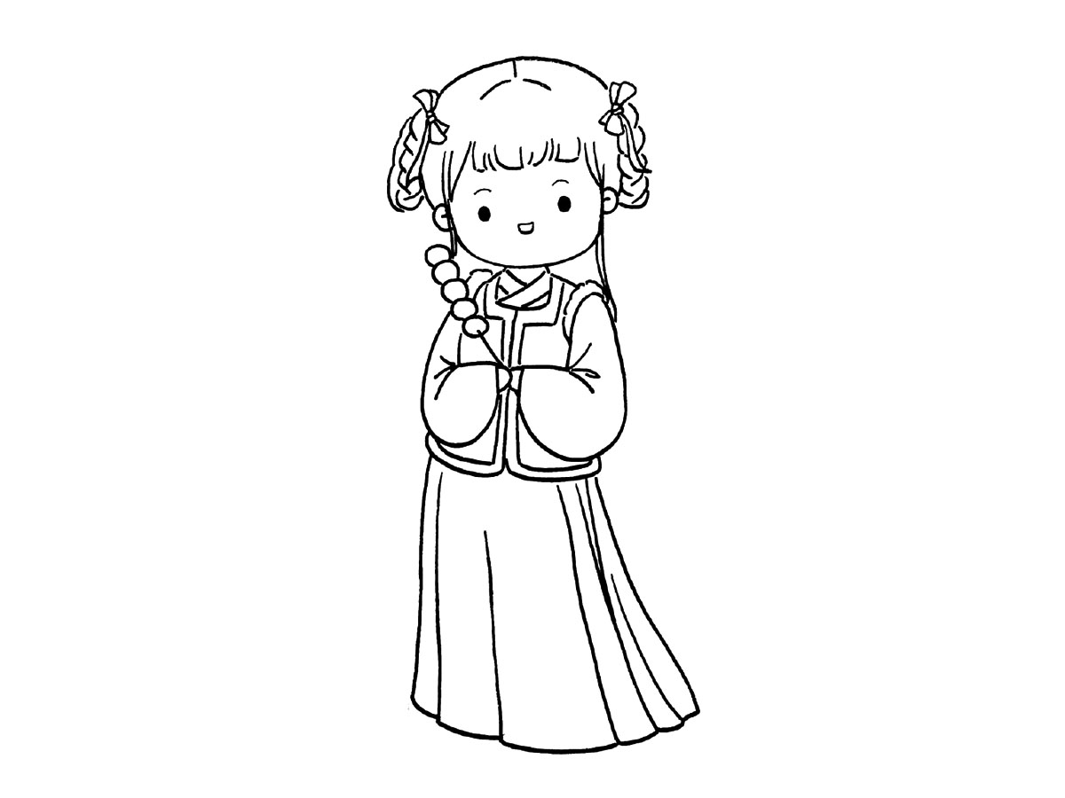 步骤7：画小女孩的裙子。