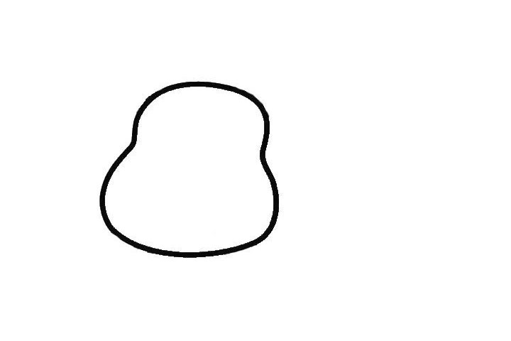 步骤1：首先画一个梨形的椭圆， 这就是河马脸的轮廓了。