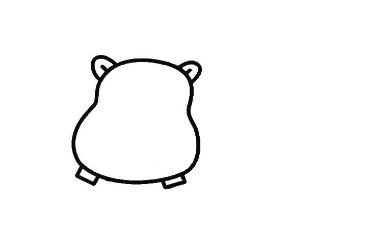 步骤2：接着画出河马的两只小耳朵 和突出的两颗小白牙!