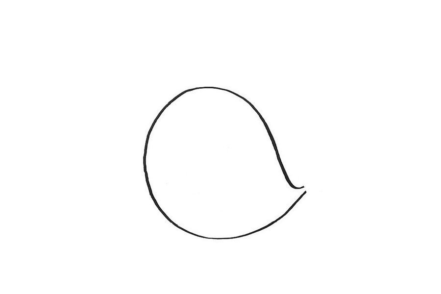 步骤1：先画出一个水滴状的形状，作为独角鲸的身体。