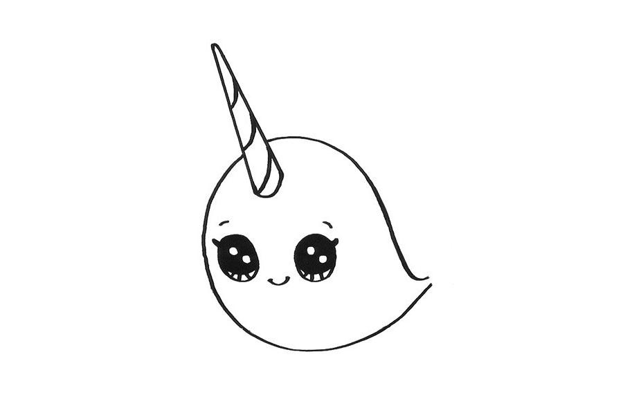 步骤4：然后是画弯弯的眉毛和小嘴。