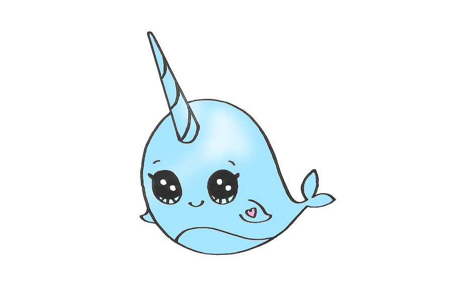 可爱的独角鲸简笔画画法步骤