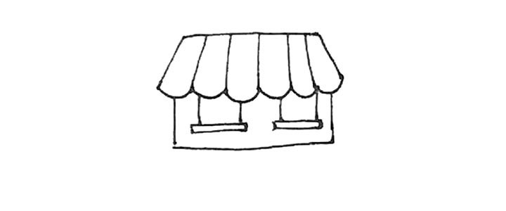 步骤5：方形里面，先画出长条，再竖下两条线作为窗户。