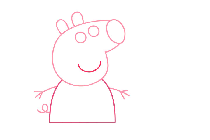 步骤4：画身体、双手和尾巴。