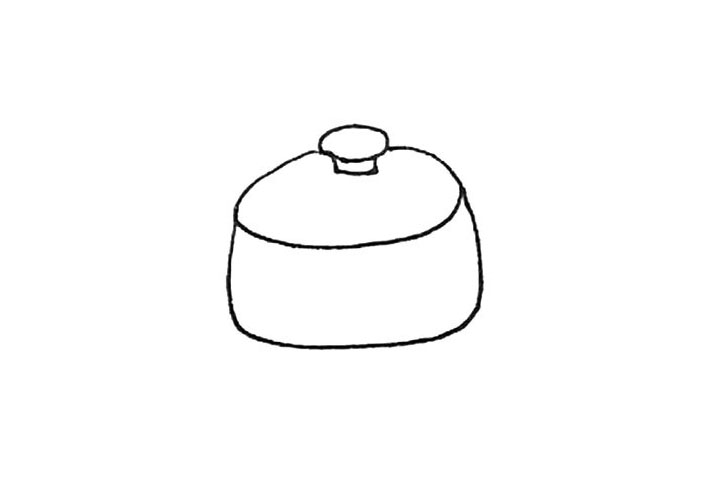 步骤3：下面，再画上一个偏方的弧线作为锅的下半部分。
