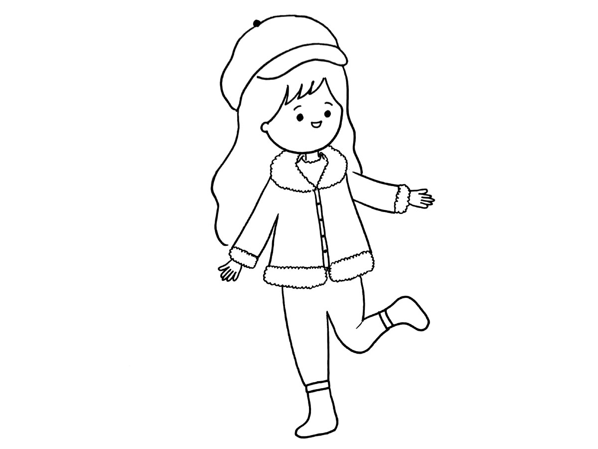 冬日少女穿搭简笔画图片-图3