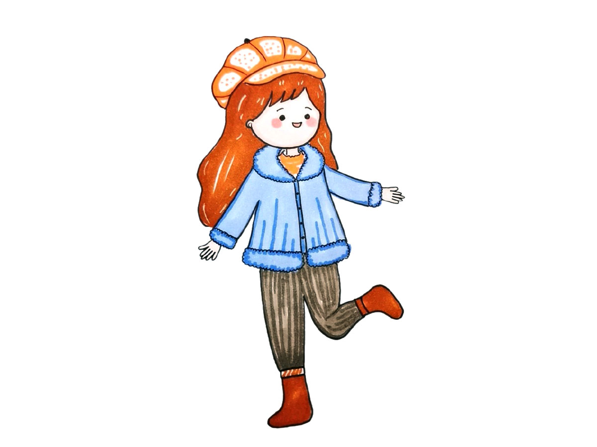冬日少女穿搭简笔画图片-图4