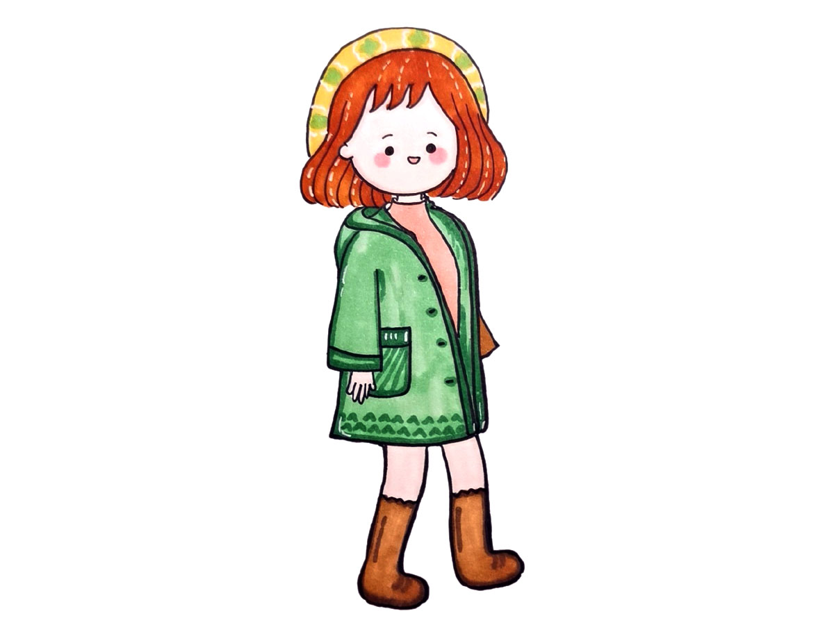 冬日少女穿搭简笔画图片-图6