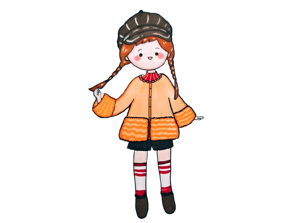 冬日少女穿搭简笔画图片-图8