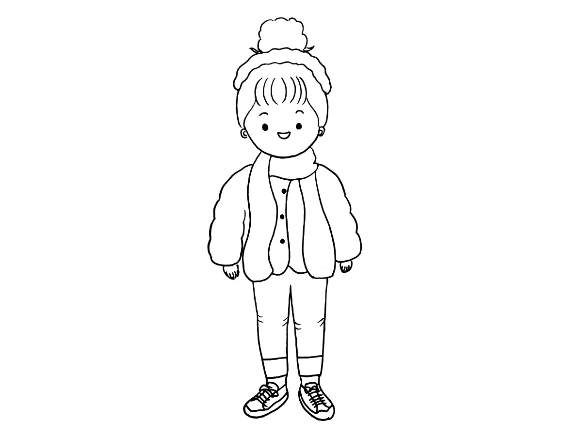 冬日少女穿搭简笔画图片-图15