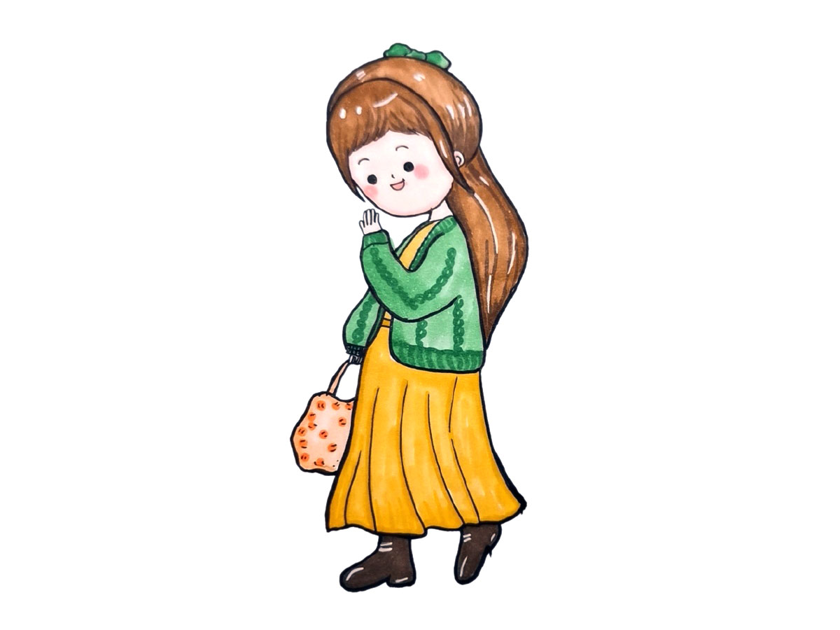 冬日少女穿搭简笔画图片-图18