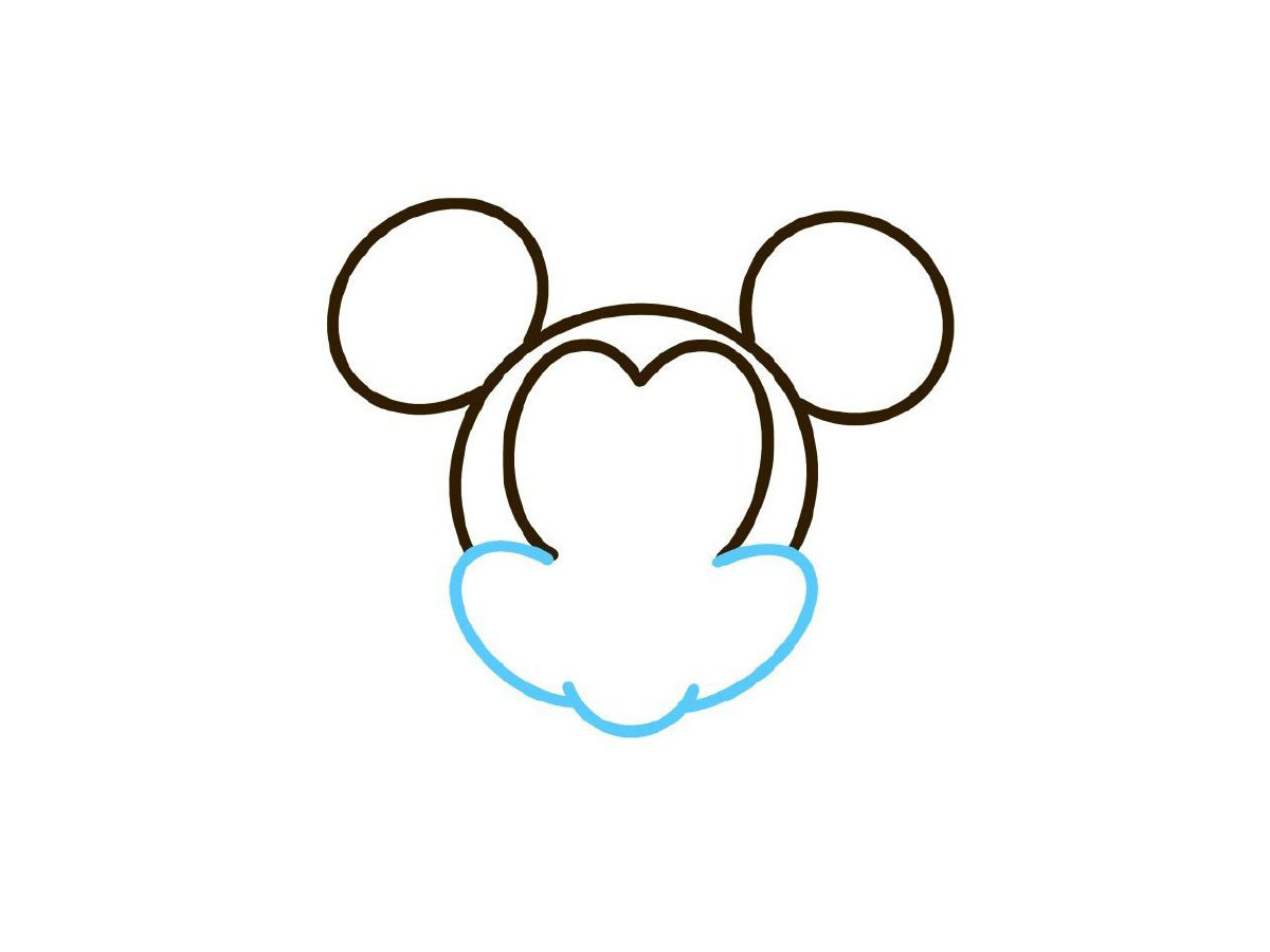 步骤3：接着画米奇的脸部轮廓。