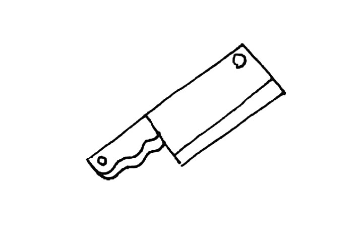 步骤5：刀面上加上一个圆形的装饰，并画上一条斜线作为刀刃。