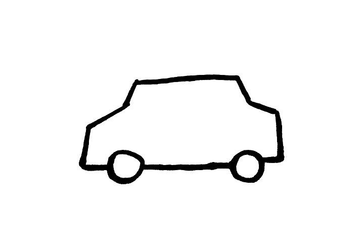 步骤3：出租车是有四个车轮哦!由于角度原因，现在我们只需要画出两个哦~