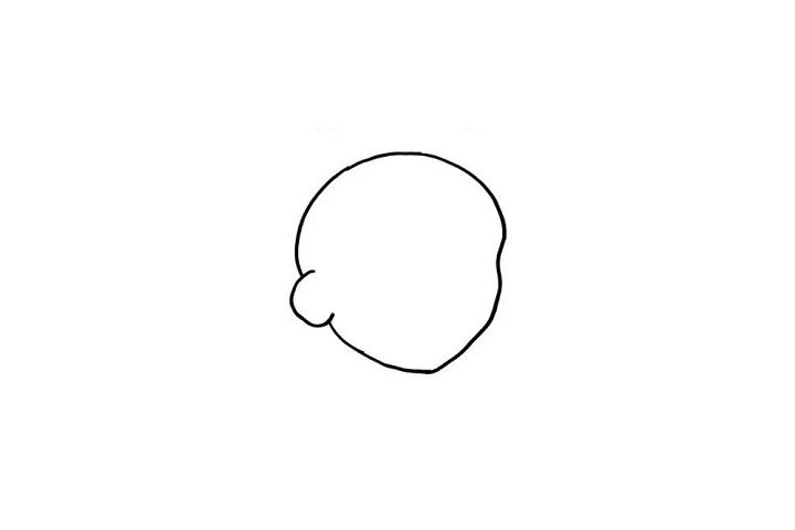 步骤1：小朋友知道大头儿子的特点是什么吗?名如其人哦，就是有一只聪明的大脑袋哦!我们在画板上画出大头儿子的大脑袋吧!