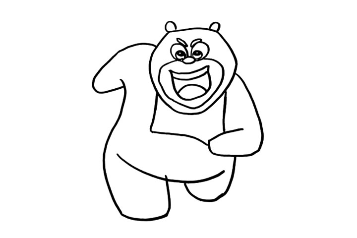 步骤6：爱吃蜂蜜的小熊熊要带着一条口水巾呢!不然吃蜂蜜的时候会撒在衣服上呢!我们在小熊熊的脖子下边随意的画一个正方形就可以了哦!