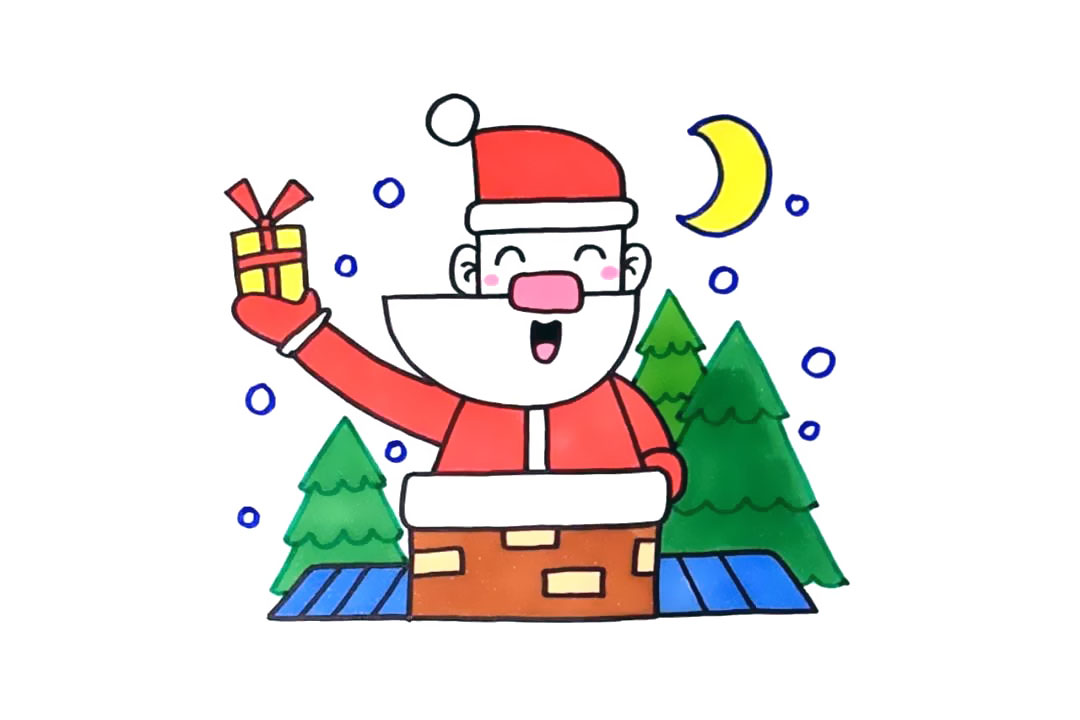 送礼物的圣诞老人简笔画