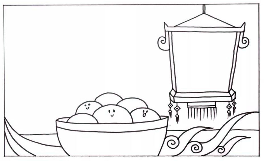 步骤3：在元宵节这一天我们都要赏花灯闹元宵，所以在画面的右上角我画出一个花灯，同时它还是一个文字框。