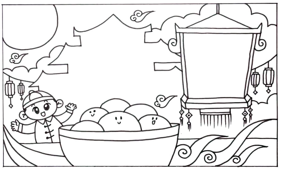 步骤5：我们进一步的把画面画的丰富一些，让节日的气氛更加的浓重。