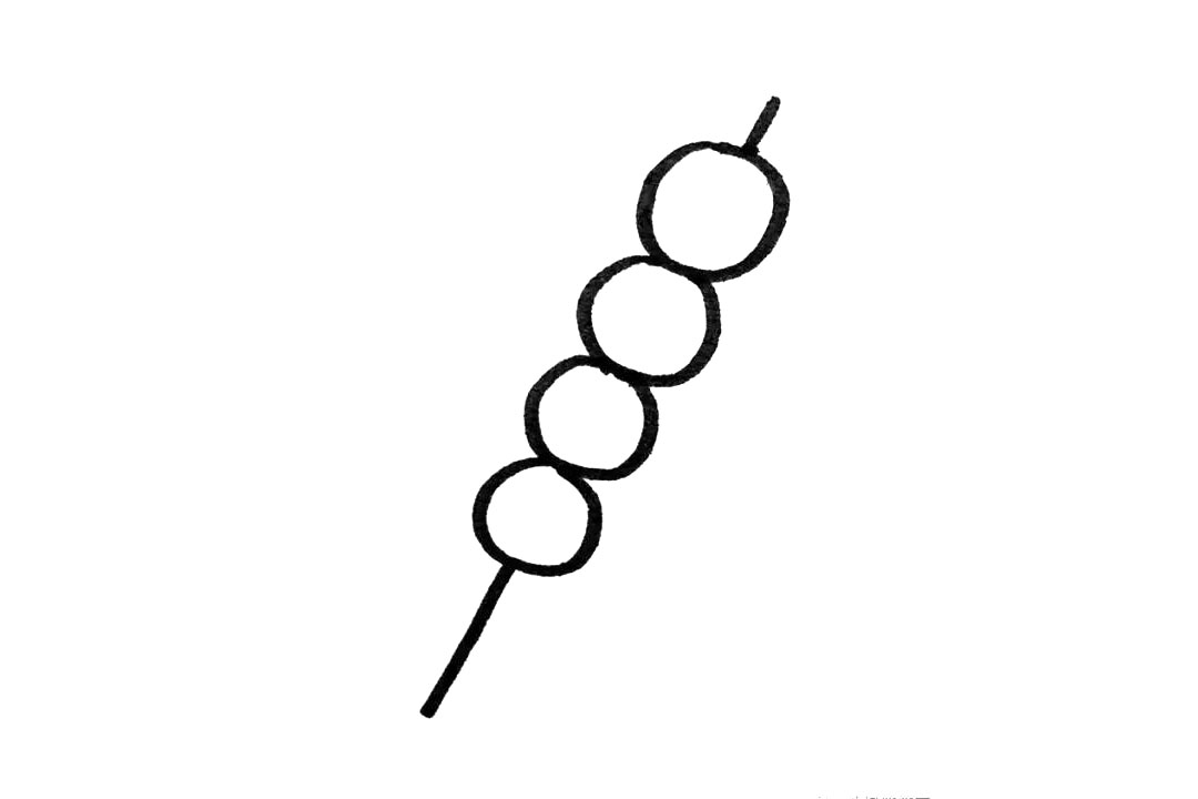 步骤3：画出一根竹签将他们串在一起。