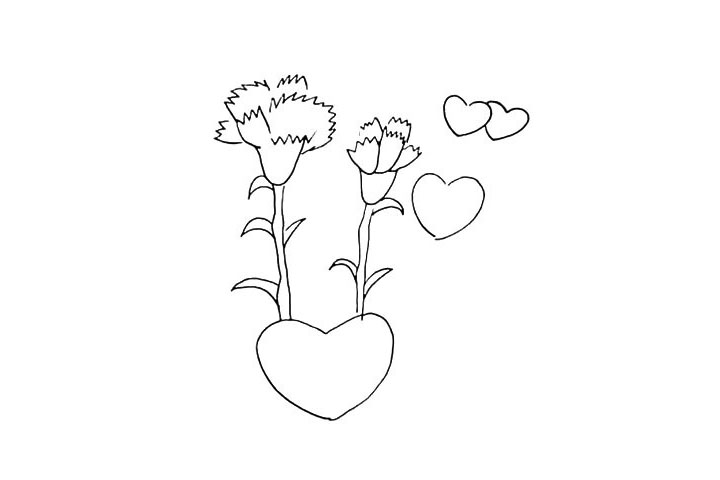 步骤8：在花朵的右边也加上几颗小爱心。