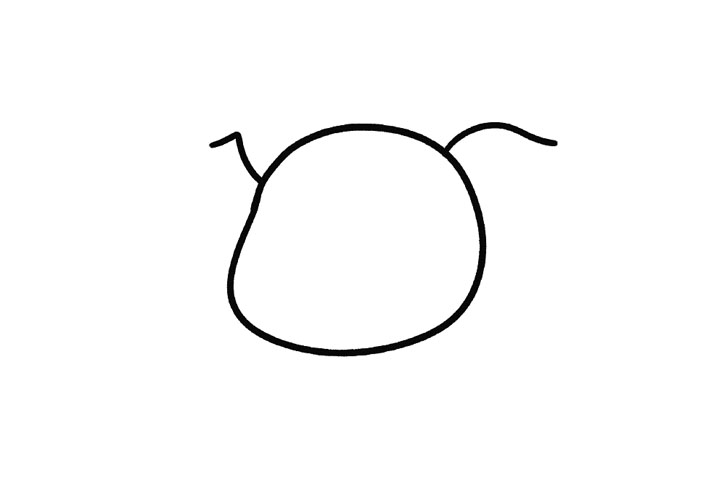 步骤2：画耳朵，左边写个7，右边像画叶子一样来一条线条。