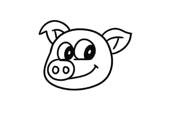 步骤6：画椭圆形的猪鼻子引出嘴巴线条。