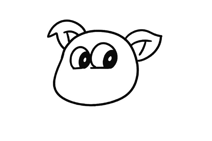 步骤5：在横线上画眼睛，画大一点更可爱，右边的大一些。