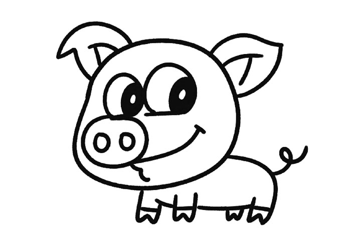 步骤8：画身子的后面两条腿以及猪尾巴。