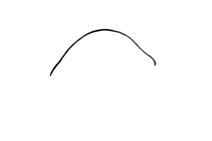 步骤1：首先画一条弧线做为蘑菇的顶部。