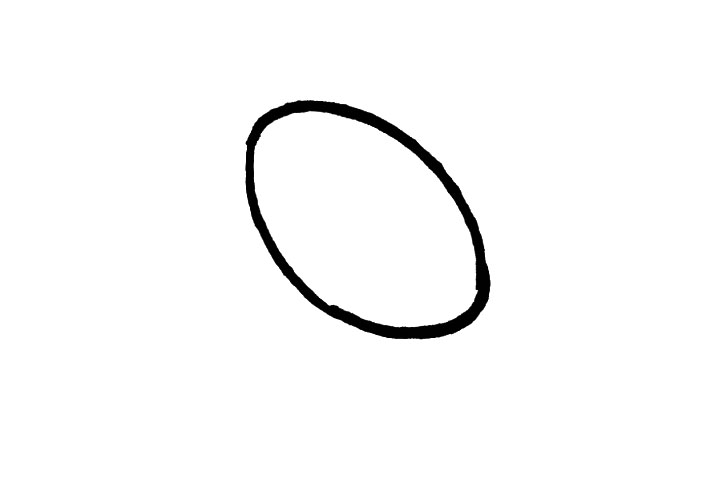 步骤1：第一步好不简单，我们先画上一个倾斜的椭圆形。