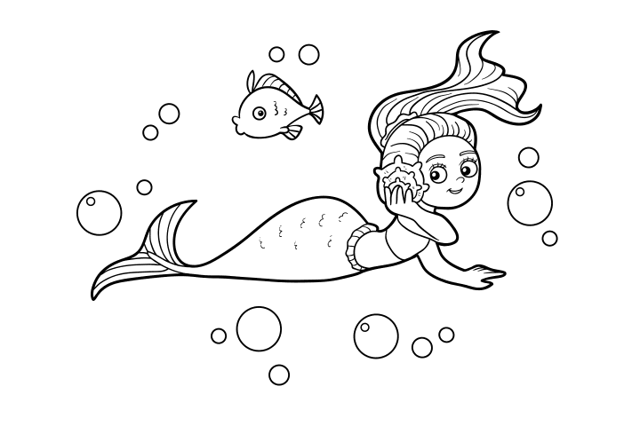 漂亮的美人鱼简笔画图片-图2